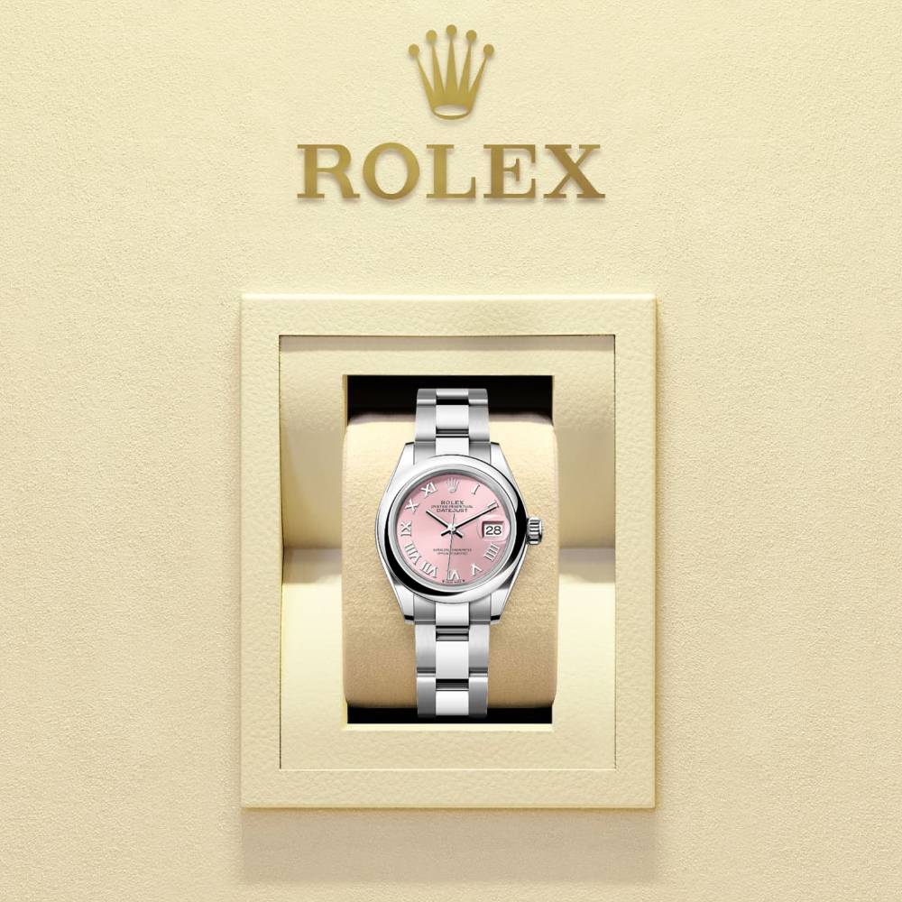 Rolex Lady-Datejust 28mm - Ref: 279160-0014 - Pink Roman Dial, Stainless Steel Oyster Bracelet Women's Watch