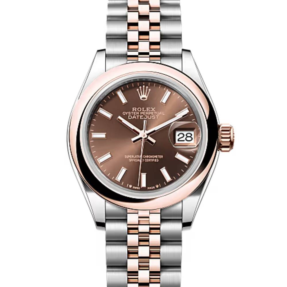 Rolex Lady-Datejust 28mm - Ref: 279161-0017 - Chocolate Stick Dial, Two Tone Stainless Steel & 18K Rose Gold Jubilee Bracelet Women's Watch