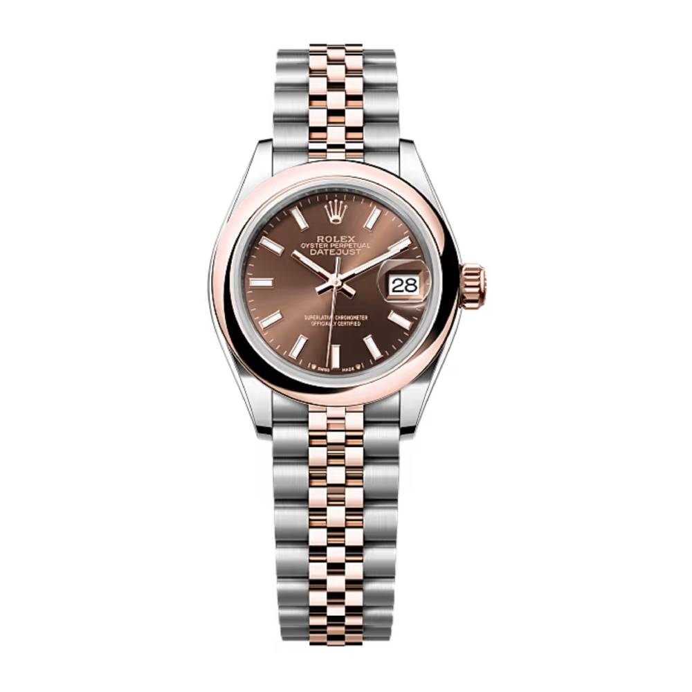 Rolex Lady-Datejust 28mm - Ref: 279161-0017 - Chocolate Stick Dial, Two Tone Stainless Steel & 18K Rose Gold Jubilee Bracelet Women's Watch