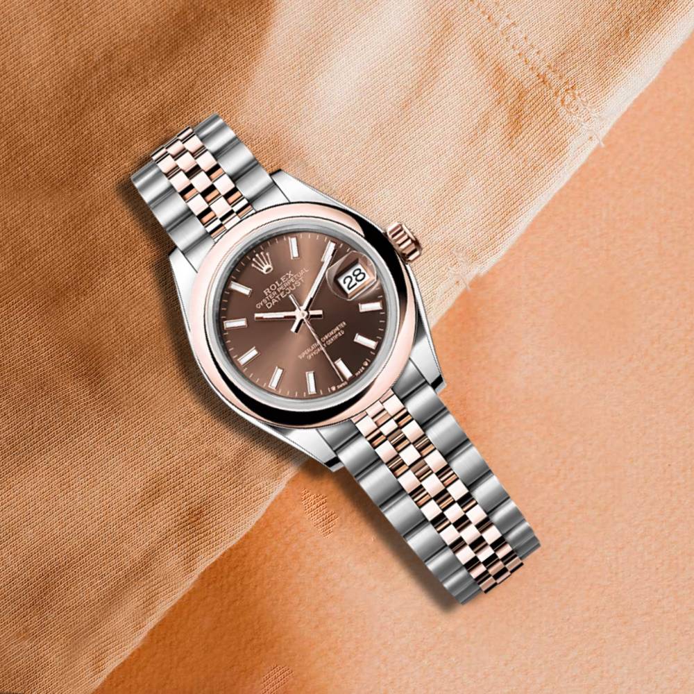 Rolex Lady-Datejust 28mm - Ref: 279161-0017 - Chocolate Stick Dial, Two Tone Stainless Steel & 18K Rose Gold Jubilee Bracelet Women's Watch