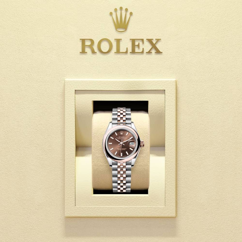 Rolex Lady-Datejust 28mm - Ref: 279161-0017 - Chocolate Stick Dial, Two Tone Stainless Steel & 18K Rose Gold Jubilee Bracelet Women's Watch