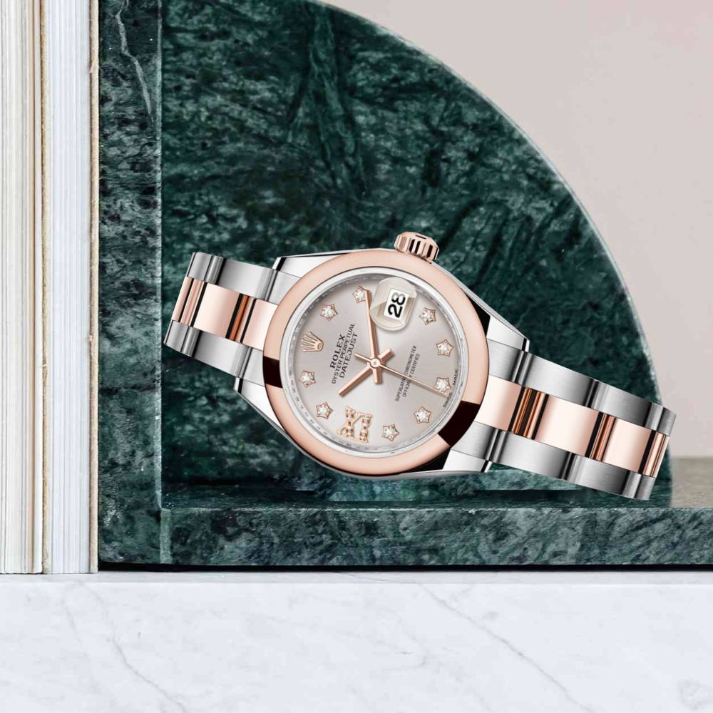 Rolex Lady-Datejust 28mm - Ref: 279161-0019 - Sundust Diamond Dial, Two Tone Stainless Steel & 18K Rose Gold Oyster Bracelet Women's Watch