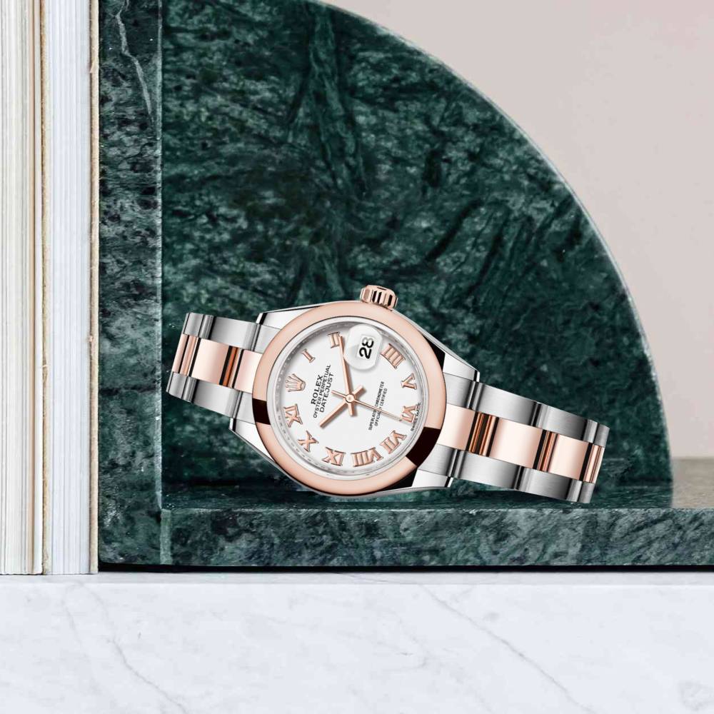 Rolex Lady-Datejust 28mm - Ref: 279161-0022 - White Roman Dial, Two Tone Stainless Steel & 18K Yellow Gold Oyster Bracelet Women's Watch