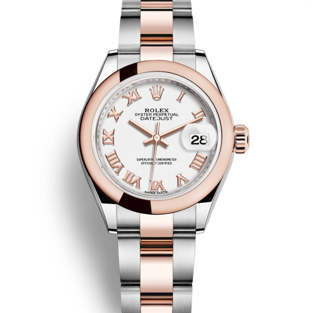 Rolex Lady-Datejust 28mm - Ref: 279161-0022 - White Roman Dial, Two Tone Stainless Steel & 18K Yellow Gold Oyster Bracelet Women's Watch