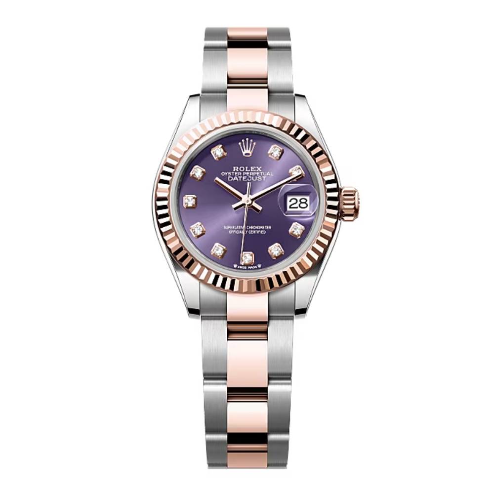 Rolex Lady-Datejust 28mm - Ref: 279171-0016 - Aubergine Purple Diamond Dial, Two Tone Stainless Steel & 18K Rose Gold Oyster Bracelet Women's Watch