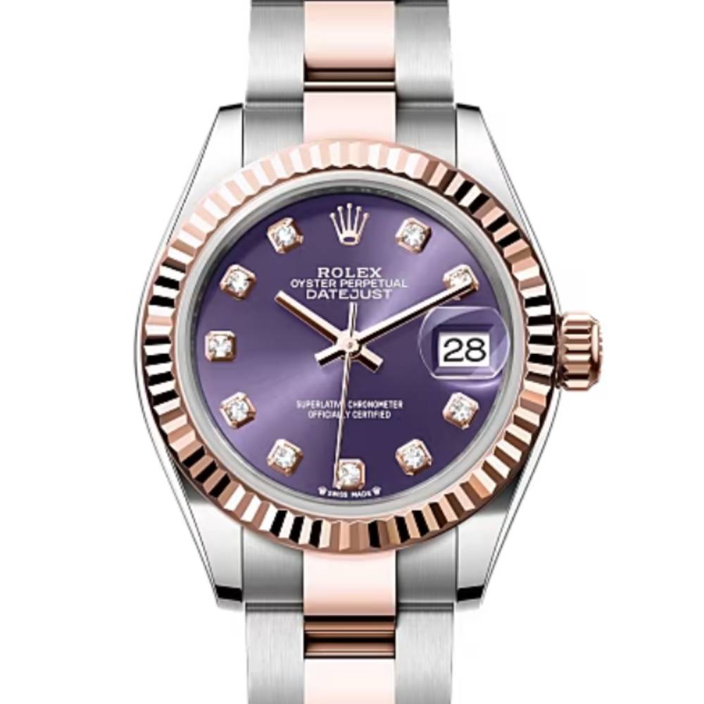 Rolex Lady-Datejust 28mm - Ref: 279171-0016 - Aubergine Purple Diamond Dial, Two Tone Stainless Steel & 18K Rose Gold Oyster Bracelet Women's Watch