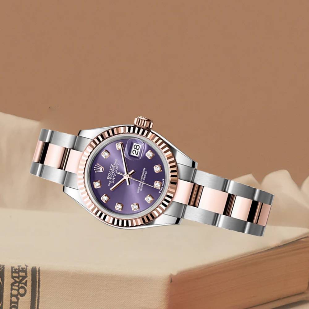 Rolex Lady-Datejust 28mm - Ref: 279171-0016 - Aubergine Purple Diamond Dial, Two Tone Stainless Steel & 18K Rose Gold Oyster Bracelet Women's Watch