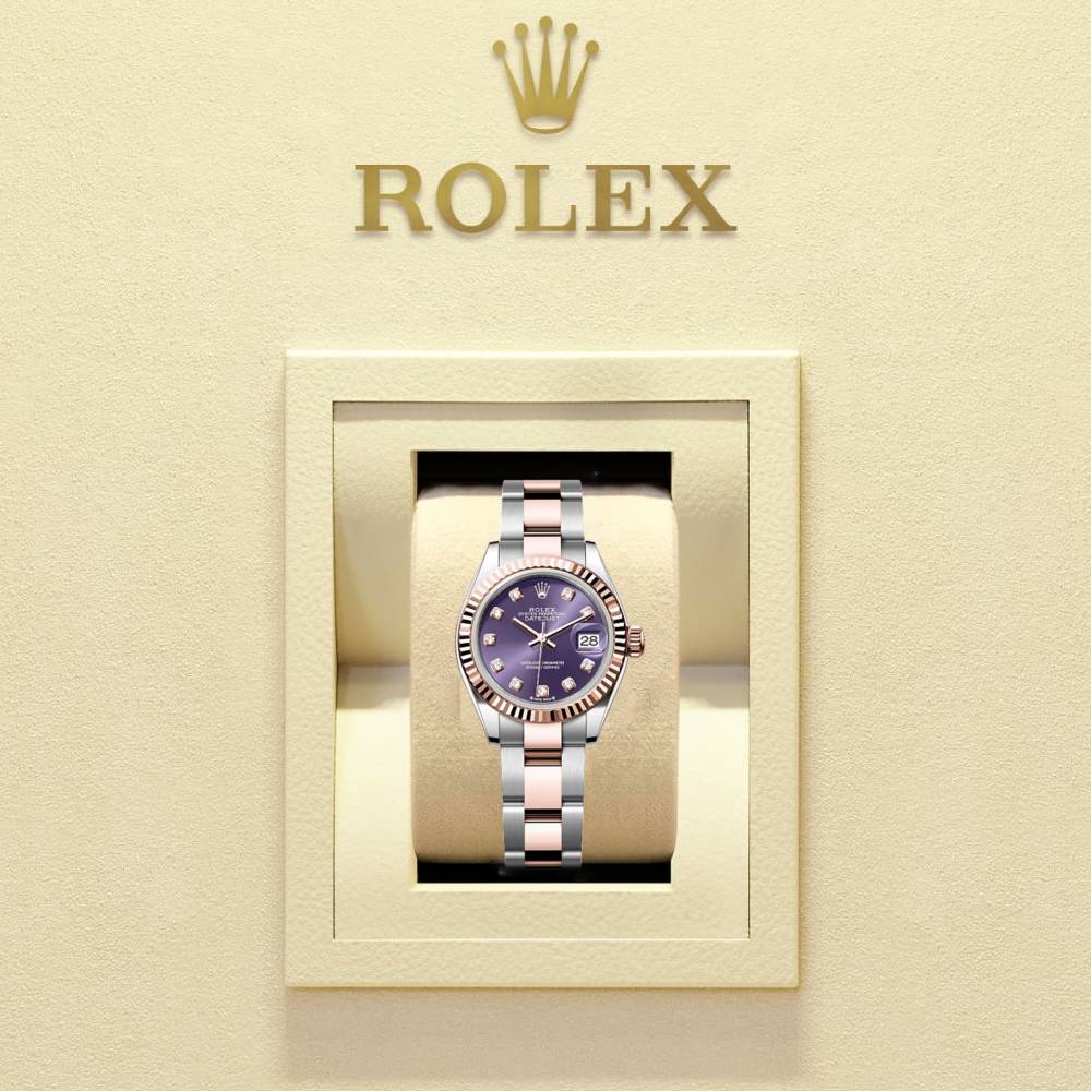 Rolex Lady-Datejust 28mm - Ref: 279171-0016 - Aubergine Purple Diamond Dial, Two Tone Stainless Steel & 18K Rose Gold Oyster Bracelet Women's Watch