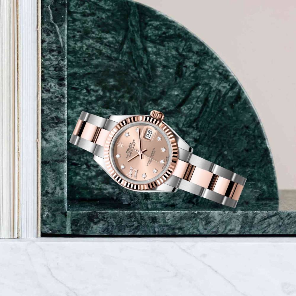 Rolex Lady-Datejust 28mm - Ref: 279171-0028 - Rose Diamond Dial, Two Tone Stainless Steel & 18K Rose Gold Oyster Bracelet Women's Watch