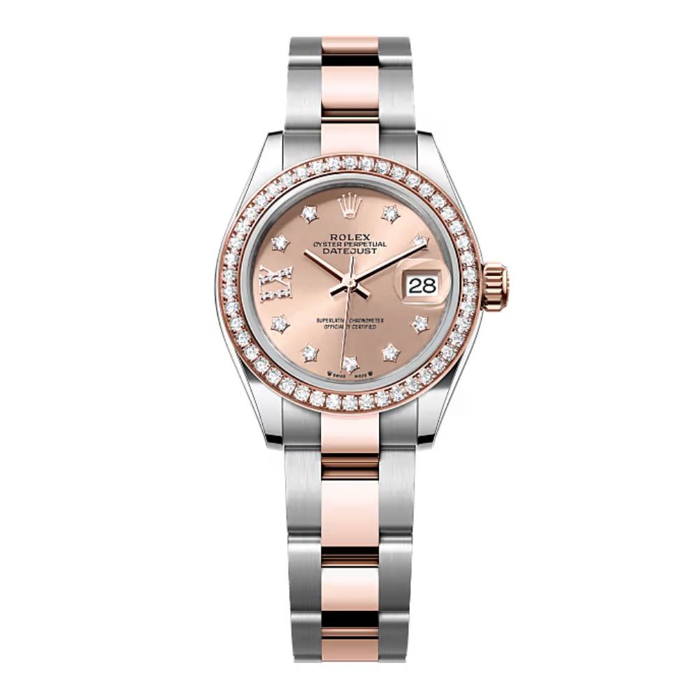 Rolex Lady-Datejust 28mm - Ref: 279381rbr-0028 - Rose Diamond Dial & Diamond Bezel, Two Tone Stainless Steel & 18K Rose Gold Oyster Bracelet Women's Watch