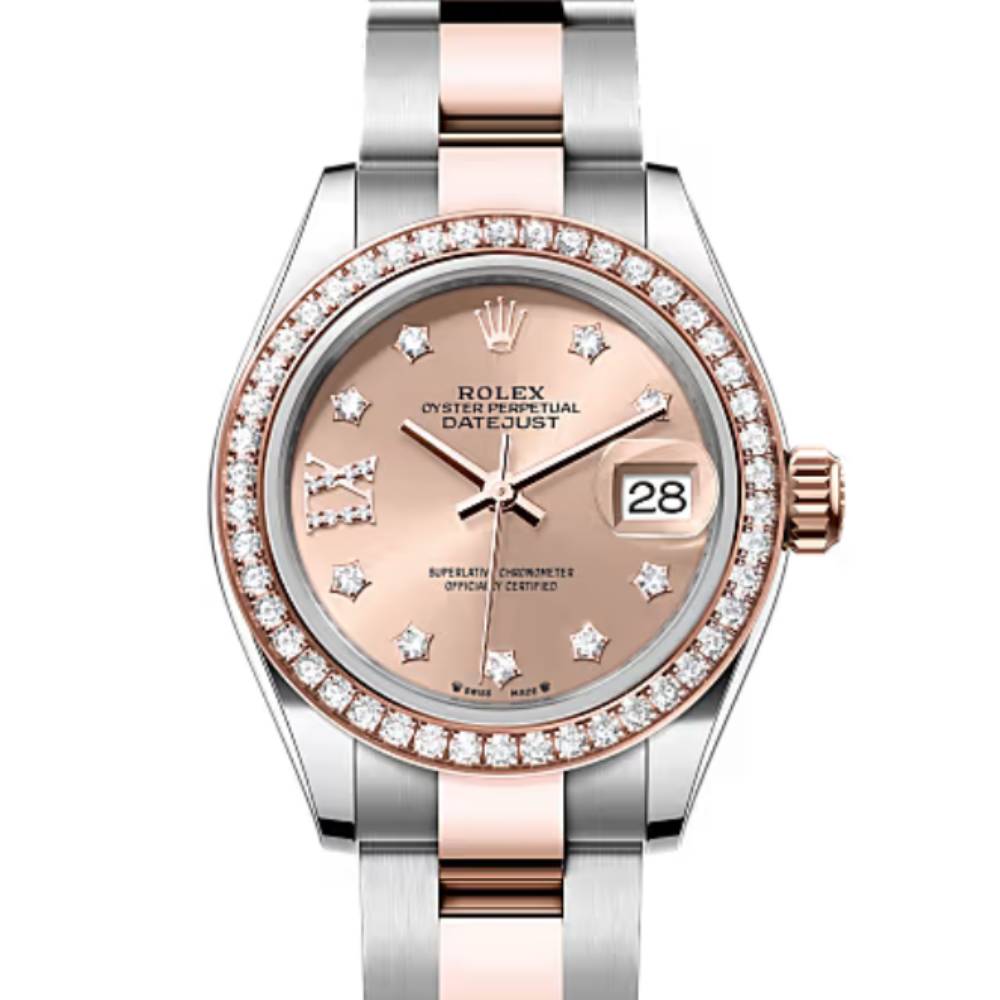 Rolex Lady-Datejust 28mm - Ref: 279381rbr-0028 - Rose Diamond Dial & Diamond Bezel, Two Tone Stainless Steel & 18K Rose Gold Oyster Bracelet Women's Watch