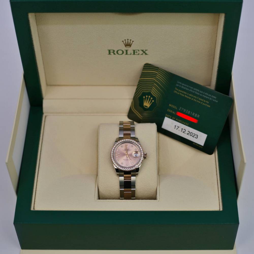 Rolex Lady-Datejust 28mm - Ref: 279381rbr-0028 - Rose Diamond Dial & Diamond Bezel, Two Tone Stainless Steel & 18K Rose Gold Oyster Bracelet Women's Watch