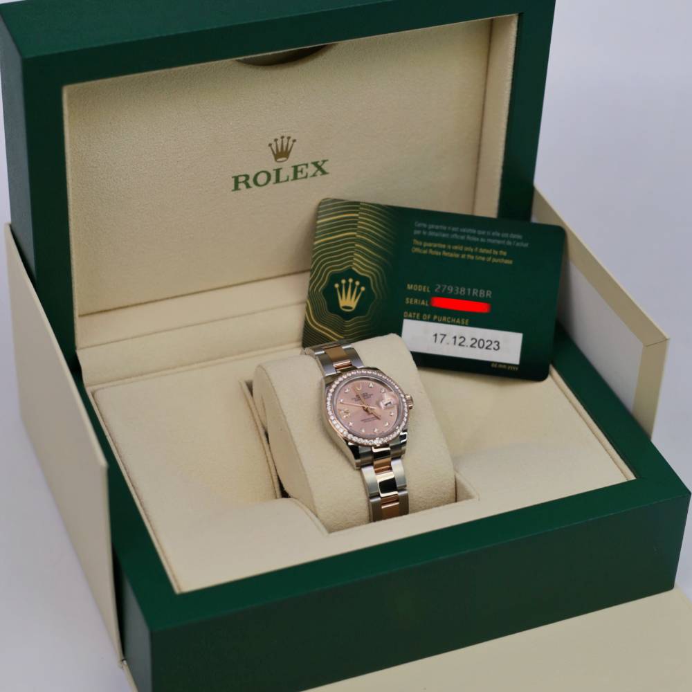 Rolex Lady-Datejust 28mm - Ref: 279381rbr-0028 - Rose Diamond Dial & Diamond Bezel, Two Tone Stainless Steel & 18K Rose Gold Oyster Bracelet Women's Watch