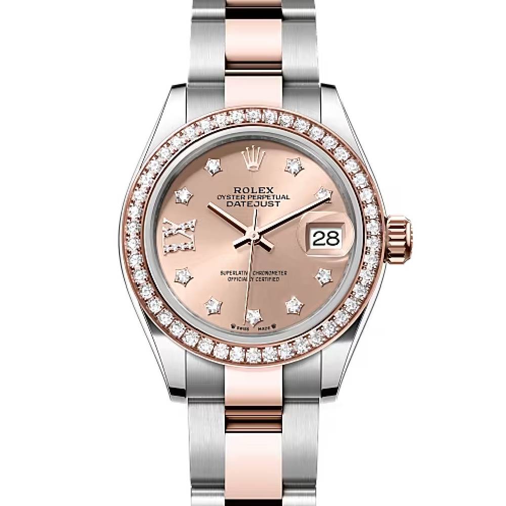 Rolex Lady-Datejust 28mm - Ref: 279381rbr-0028 - Rose Diamond Dial & Diamond Bezel, Two Tone Stainless Steel & 18K Rose Gold Oyster Bracelet Women's Watch