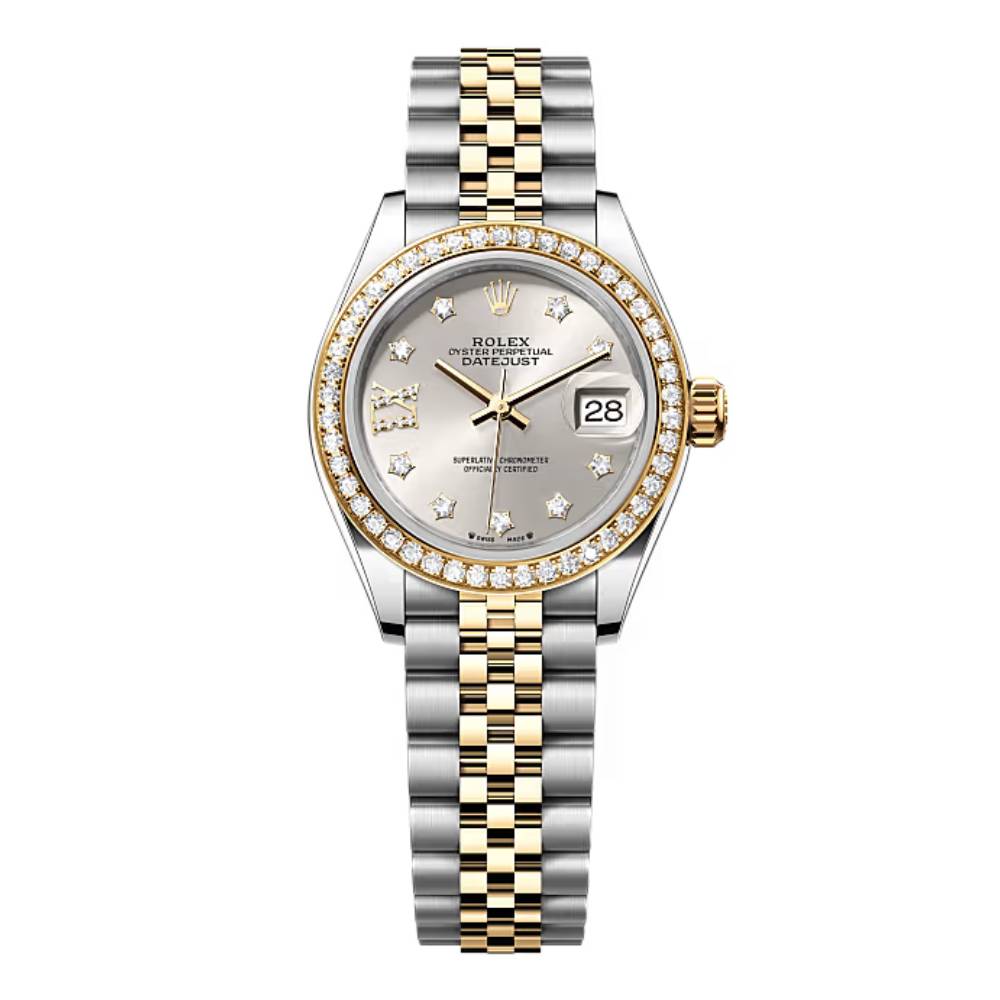 Rolex Lady-Datejust 28mm - Ref: 279383rbr-0003 - Silver Diamond Dial & Diamond Bezel, Two Tone Stainless Steel & 18K Yellow Gold Jubilee Bracelet Women's Watch