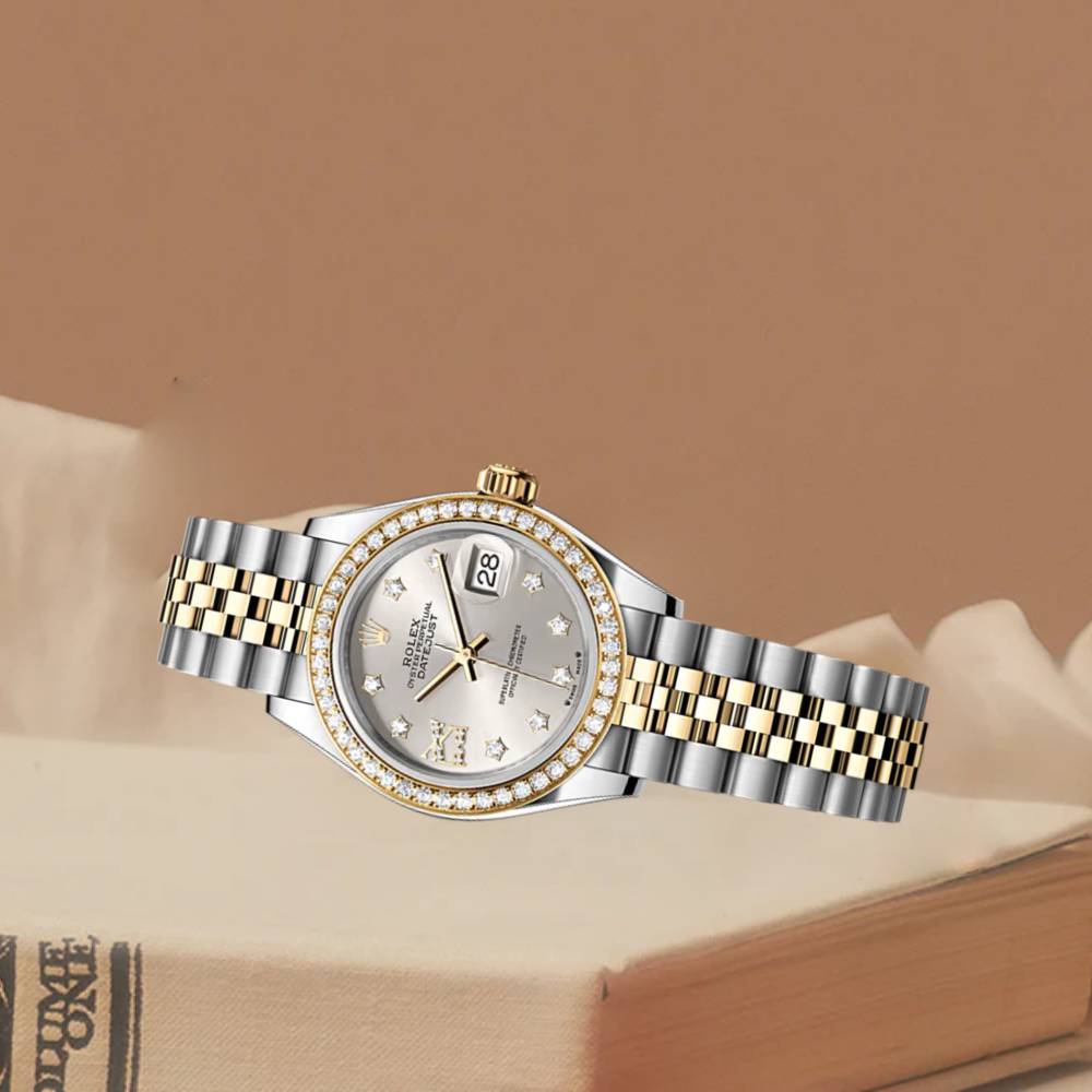 Rolex Lady-Datejust 28mm - Ref: 279383rbr-0003 - Silver Diamond Dial & Diamond Bezel, Two Tone Stainless Steel & 18K Yellow Gold Jubilee Bracelet Women's Watch