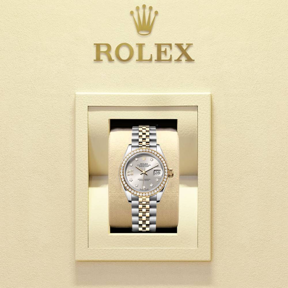 Rolex Lady-Datejust 28mm - Ref: 279383rbr-0003 - Silver Diamond Dial & Diamond Bezel, Two Tone Stainless Steel & 18K Yellow Gold Jubilee Bracelet Women's Watch