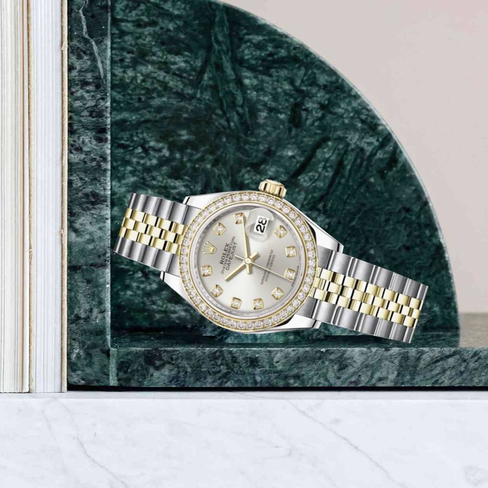 Rolex Lady-Datejust 28mm - Ref: 279383rbr-0007 - Silver Diamond Dial & Diamond Bezel, Two Tone Stainless Steel & 18K Yellow Gold Jubilee Bracelet Women's Watch