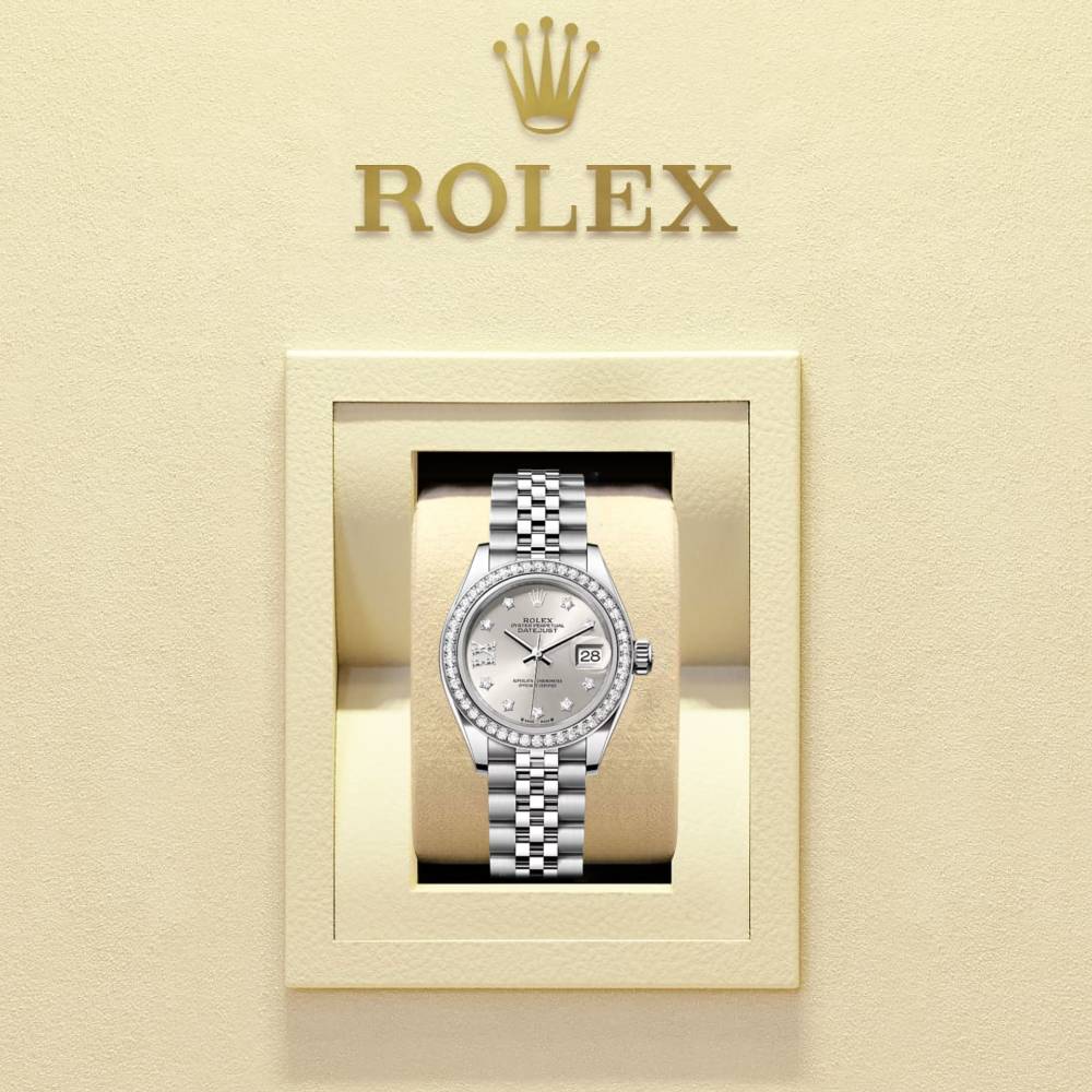 Rolex Lady-Datejust 28mm - Ref: 279384rbr-0021 - Silver Diamond Dial & Diamond Bezel, Stainless Steel Jubilee Bracelet Women's Watch