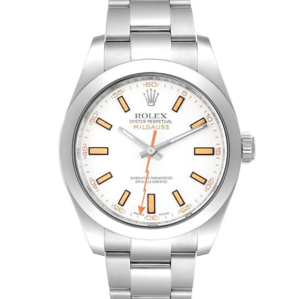 Rolex Milgauss 40 mm | Stainless Steel Oyster bracelet | White dial Smooth bezel | Men's Watch 116400