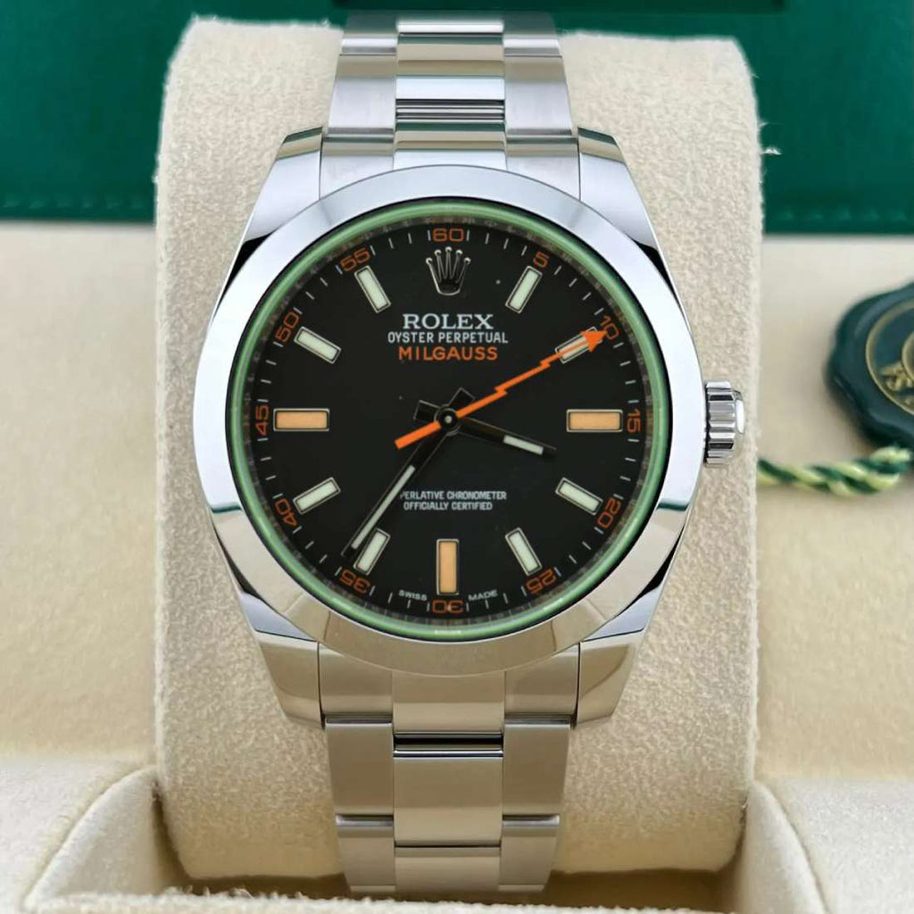 Rolex Milgauss 40 mm | Stainless Steel Oyster bracelet | Black dial Smooth bezel | Men's Watch 116400gv-0001