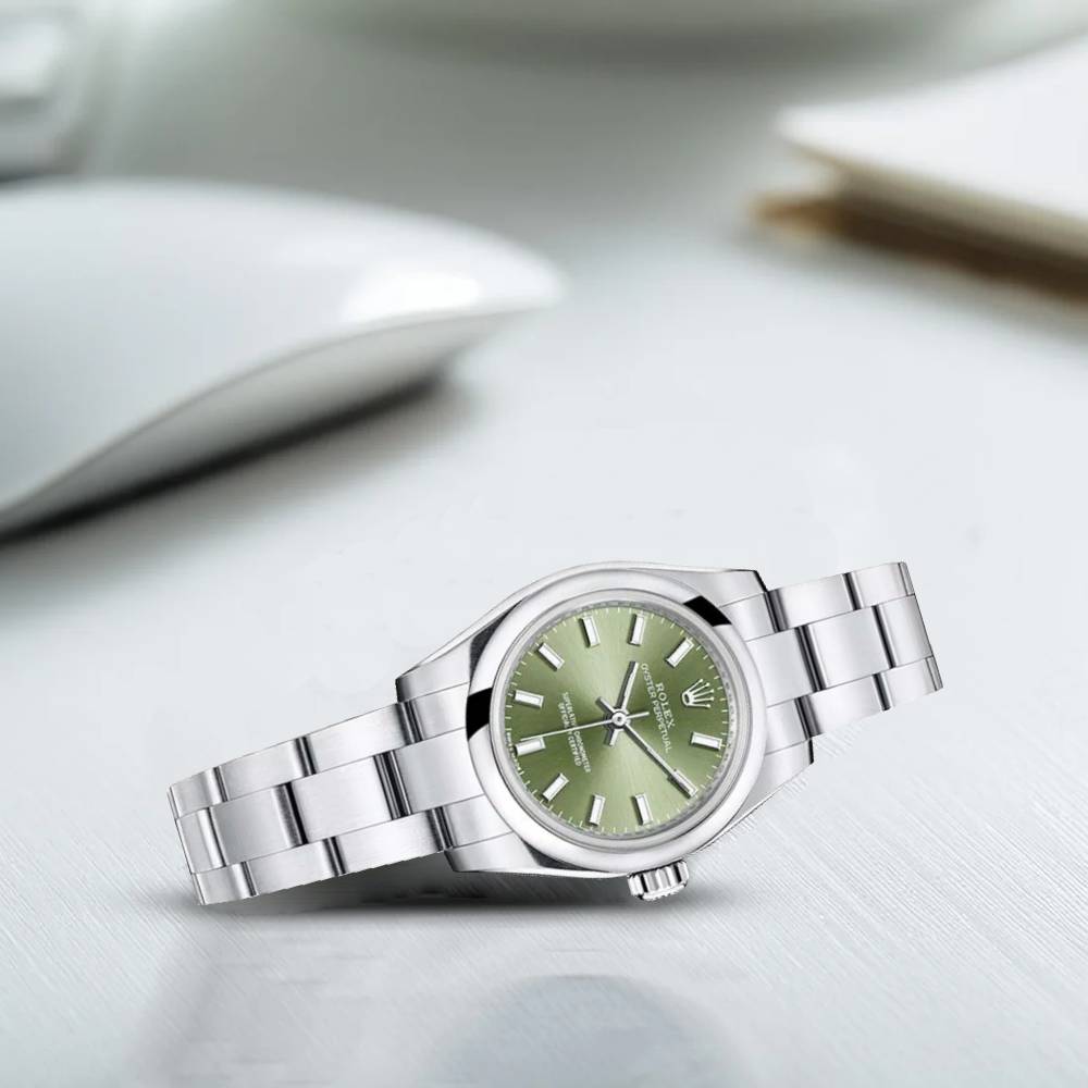Rolex Oyster Perpetual 26mm - Ref: 176200-0014 - Olive Green Stick Dial, Stainless Steel Oyster Bracelet Women's Watch