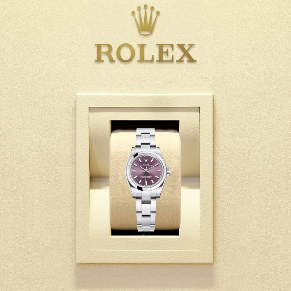 Rolex Oyster Perpetual 26mm - Ref: 176200-0016 - Red Grape Stick Dial, Stainless Steel Oyster Bracelet Women's Watch