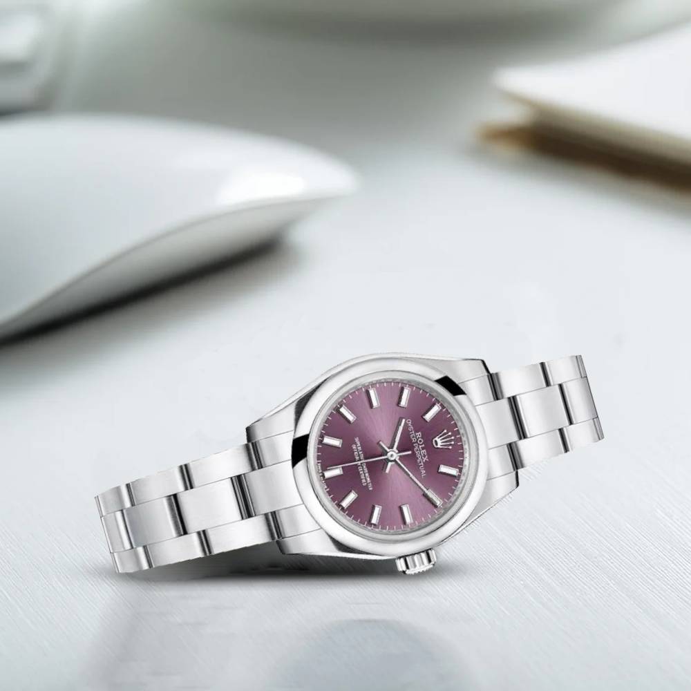 Rolex Oyster Perpetual 26mm - Ref: 176200-0016 - Red Grape Stick Dial, Stainless Steel Oyster Bracelet Women's Watch