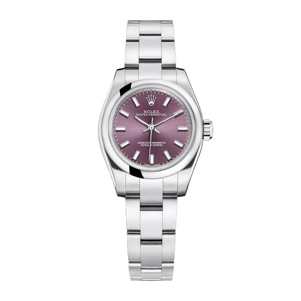 Rolex Oyster Perpetual 26mm - Ref: 176200-0016 - Red Grape Stick Dial, Stainless Steel Oyster Bracelet Women's Watch