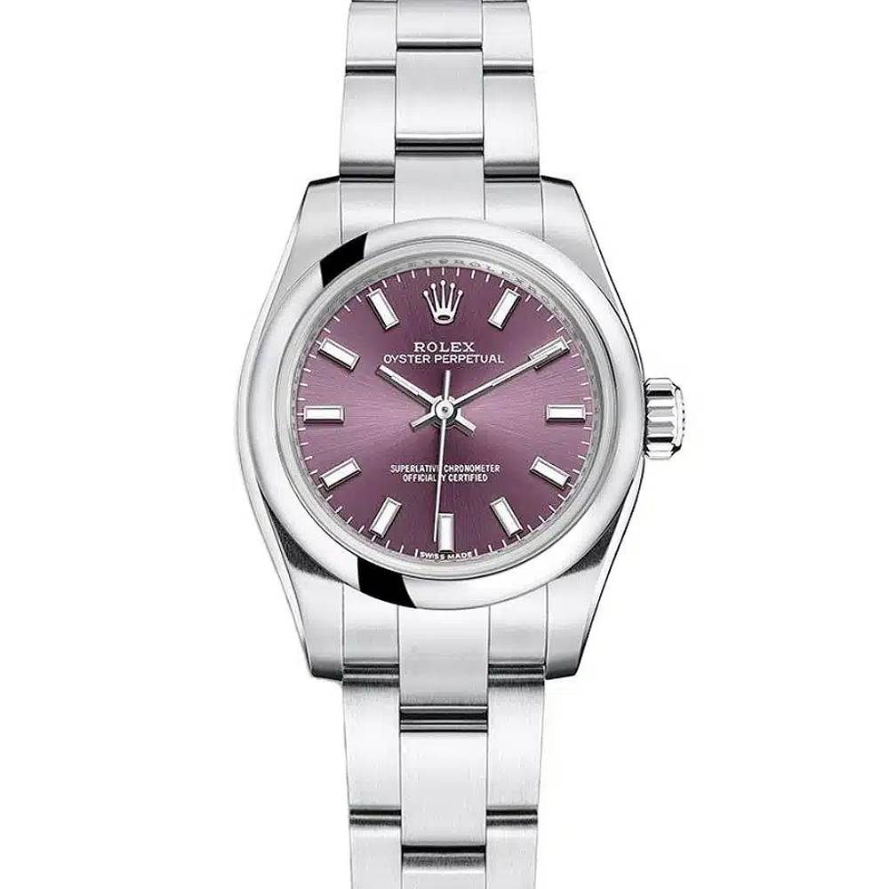Rolex Oyster Perpetual 26mm - Ref: 176200-0016 - Red Grape Stick Dial, Stainless Steel Oyster Bracelet Women's Watch