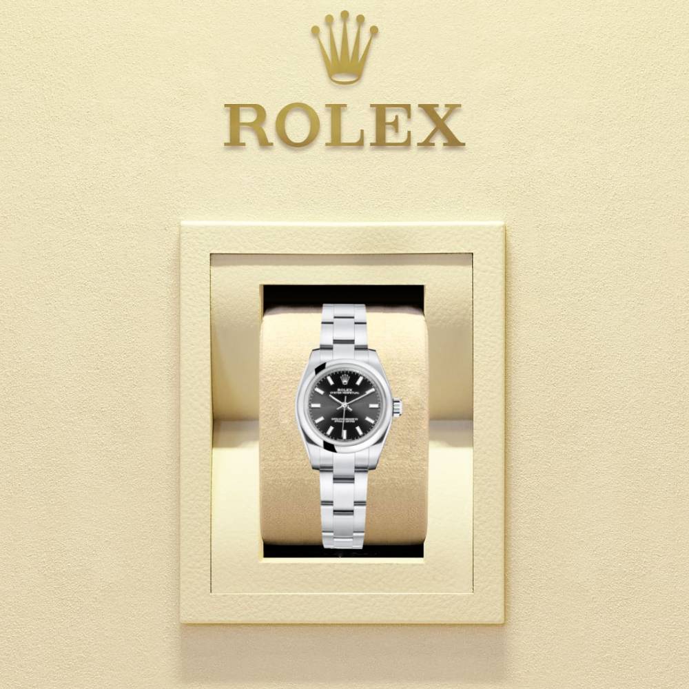 Rolex Oyster Perpetual 26mm - Ref: 176200-0017 - Black Stick Dial, Stainless Steel Oyster Bracelet Women's Watch