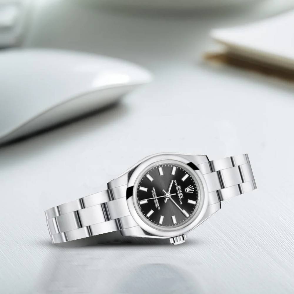 Rolex Oyster Perpetual 26mm - Ref: 176200-0017 - Black Stick Dial, Stainless Steel Oyster Bracelet Women's Watch