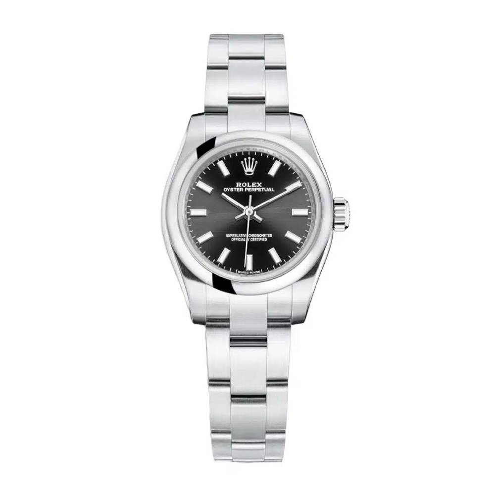 Rolex Oyster Perpetual 26mm - Ref: 176200-0017 - Black Stick Dial, Stainless Steel Oyster Bracelet Women's Watch