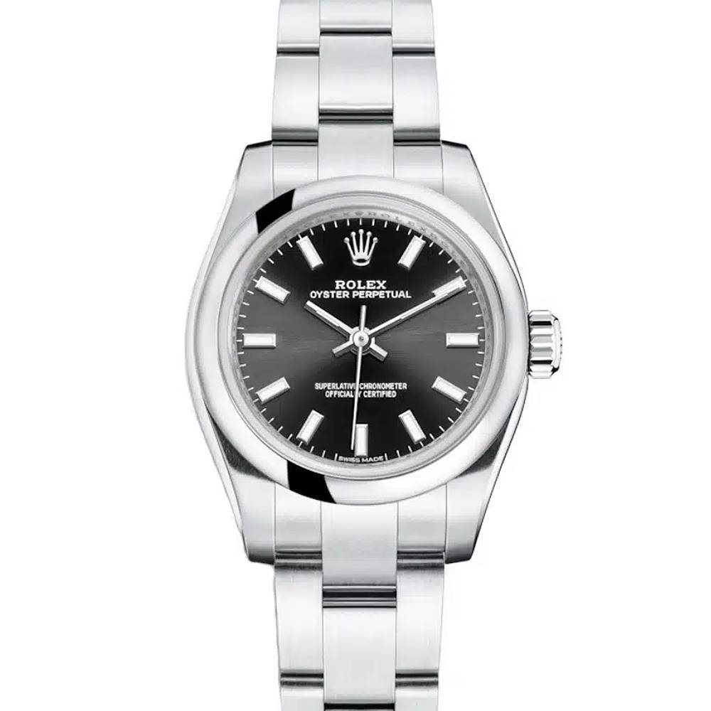 Rolex Oyster Perpetual 26mm - Ref: 176200-0017 - Black Stick Dial, Stainless Steel Oyster Bracelet Women's Watch