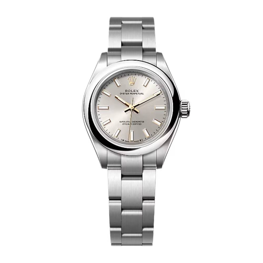 Rolex Oyster Perpetual 28mm - Ref: 276200-0001 - Silver Stick Dial, Stainless Steel Oyster Bracelet Women's Watch