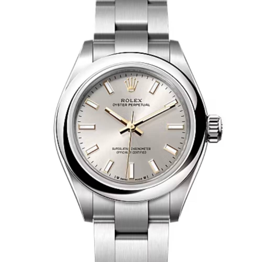 Rolex Oyster Perpetual 28mm - Ref: 276200-0001 - Silver Stick Dial, Stainless Steel Oyster Bracelet Women's Watch