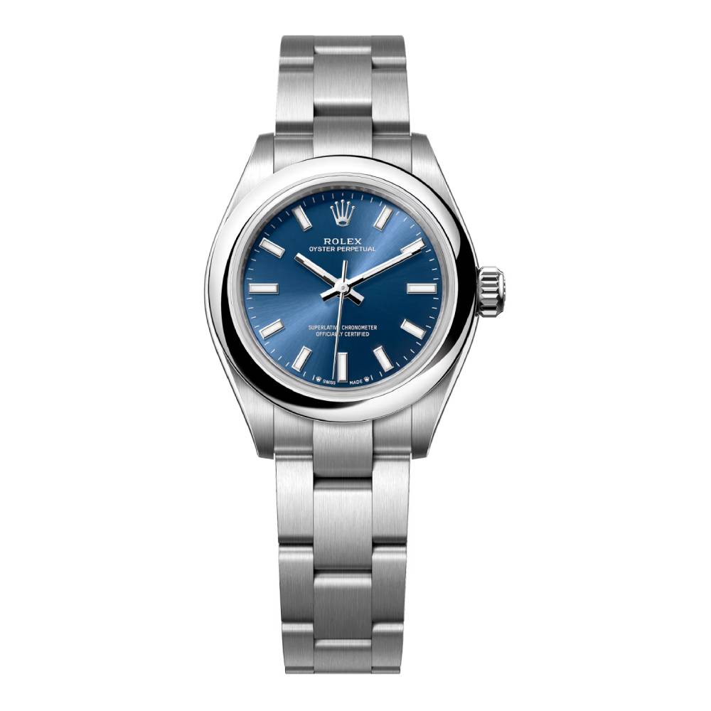 Rolex Oyster Perpetual 28mm - Ref: 276200-0003 - Bright Blue Stick Dial, Stainless Steel Oyster Bracelet Women's Watch