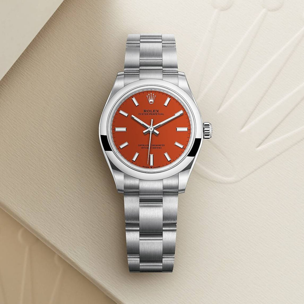 Rolex Oyster Perpetual 31mm | Stainless steel bracelet | Coral red dial Smooth bezel | Ladies Watch 277200-0008 