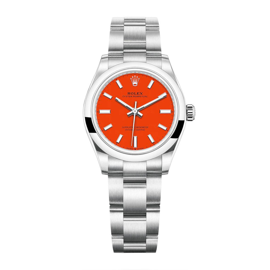 Rolex Oyster Perpetual 31mm | Stainless steel bracelet | Coral red dial Smooth bezel | Ladies Watch 277200-0008 