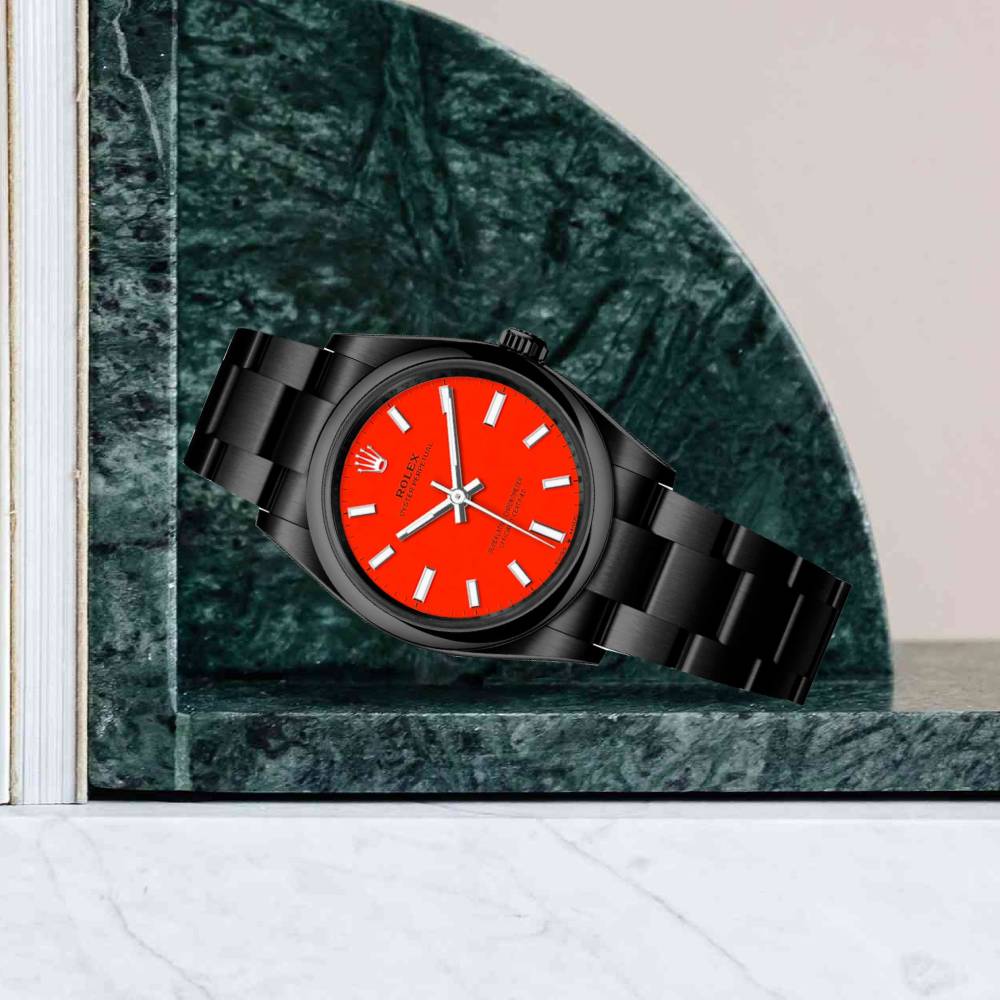 Rolex Oyster Perpetual 31mm | Black PVD Stainless steel bracelet | Coral red dial Smooth bezel | Ladies Watch 277200-0008-pvd-2