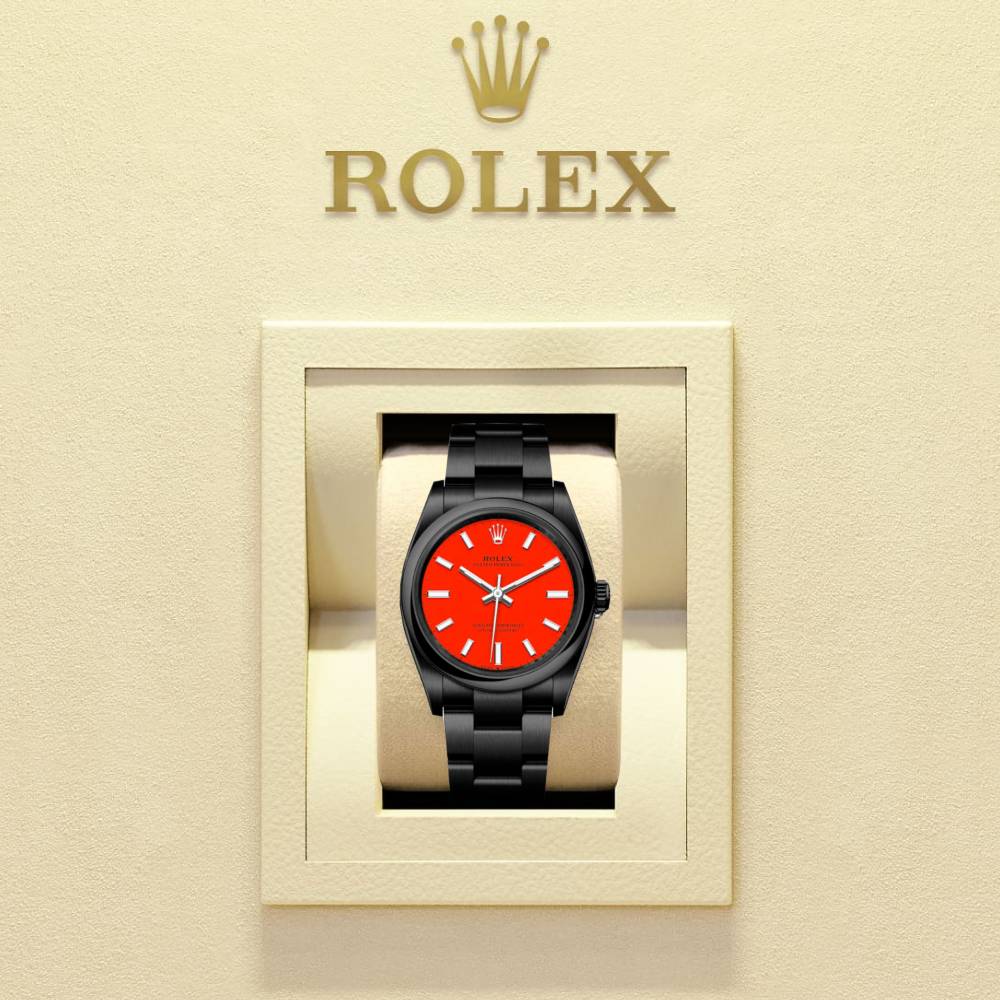 Rolex Oyster Perpetual 31mm | Black PVD Stainless steel bracelet | Coral red dial Smooth bezel | Ladies Watch 277200-0008-pvd-2