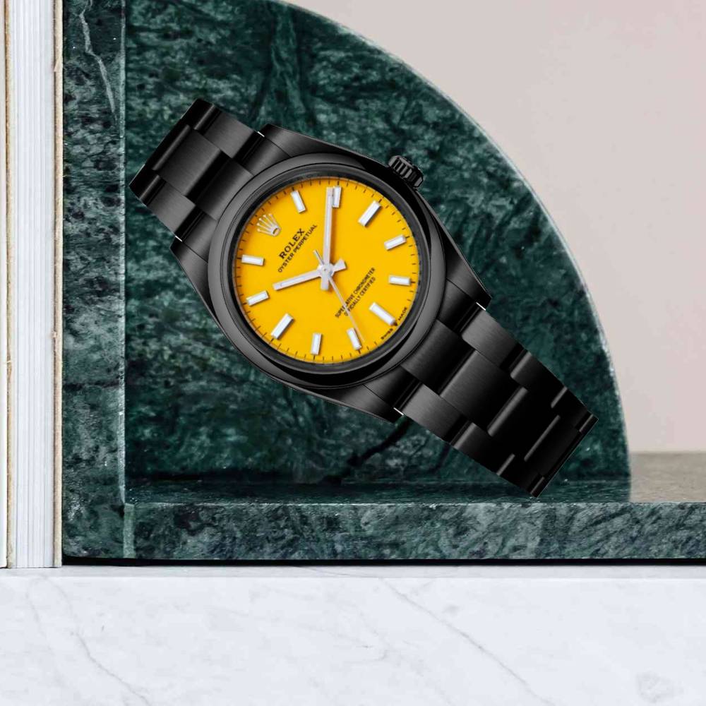 Rolex Oyster Perpetual 31mm | Black PVD Stainless steel bracelet | Yellow dial Smooth bezel | Ladies Watch 277200-0005-pvd-2