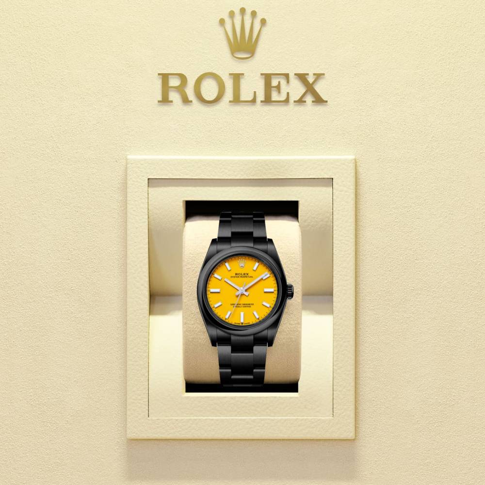 Rolex Oyster Perpetual 31mm | Black PVD Stainless steel bracelet | Yellow dial Smooth bezel | Ladies Watch 277200-0005-pvd-2