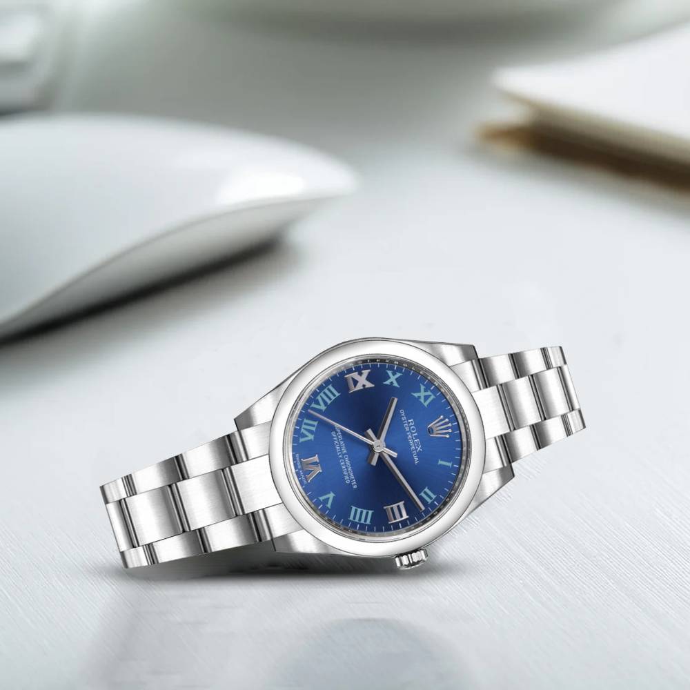 Rolex Oyster Perpetual 31mm - Ref: 177200-0015 - Blue Azzurro Roman Dial, Stainless Steel Oyster Bracelet Watch