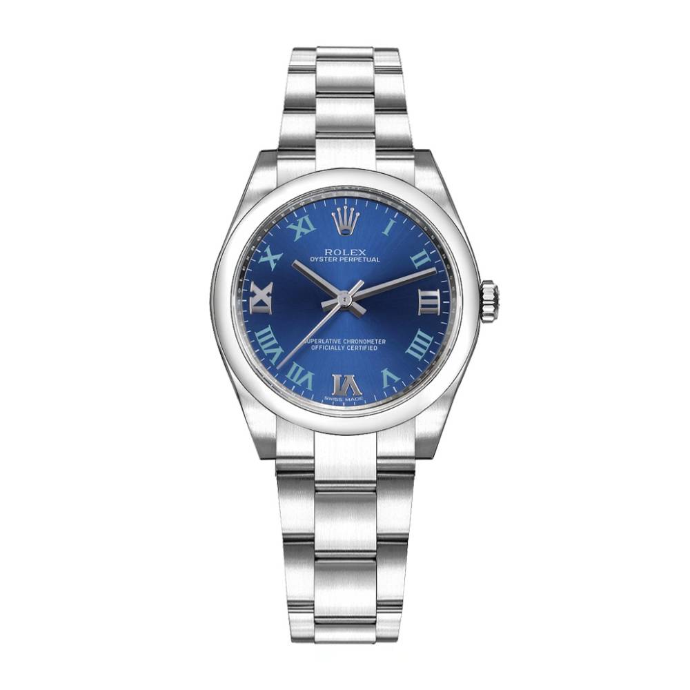 Rolex Oyster Perpetual 31mm - Ref: 177200-0015 - Blue Azzurro Roman Dial, Stainless Steel Oyster Bracelet Watch