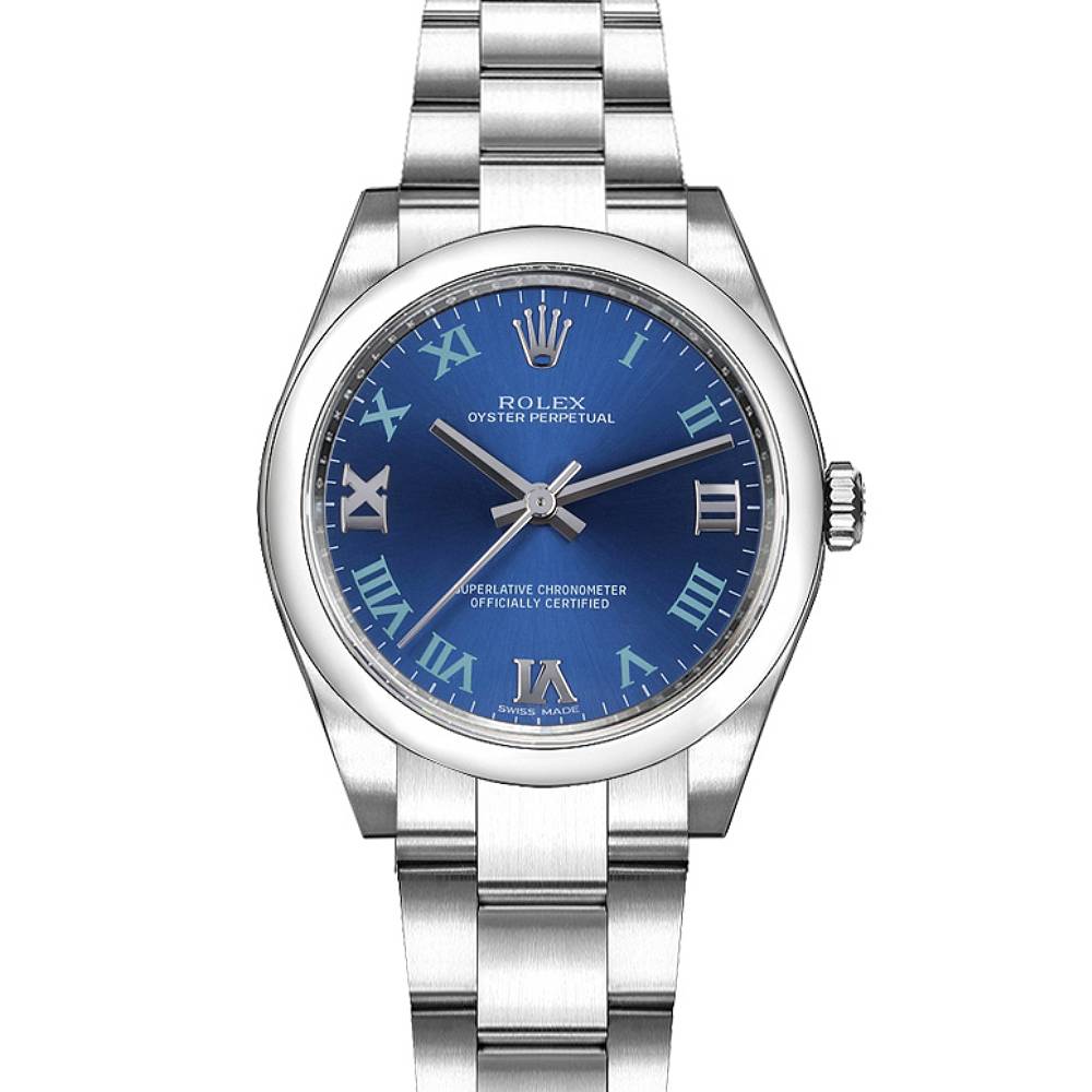 Rolex Oyster Perpetual 31mm - Ref: 177200-0015 - Blue Azzurro Roman Dial, Stainless Steel Oyster Bracelet Watch