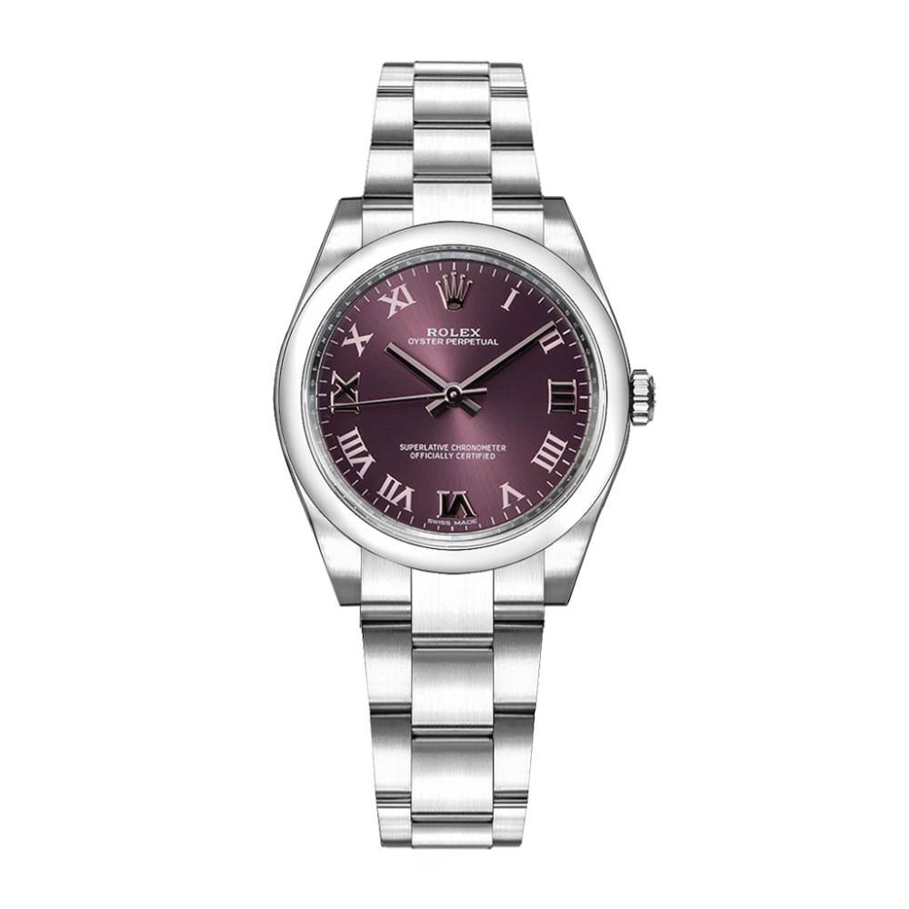 Rolex Oyster Perpetual 31mm - Ref: 177200-0017 - Red Grape Roman Dial, Stainless Steel Oyster Bracelet Watch