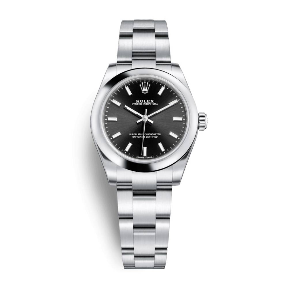 Rolex Oyster Perpetual 31mm - Ref: 177200-0019 - Black Stick Dial, Stainless Steel Oyster Bracelet Watch