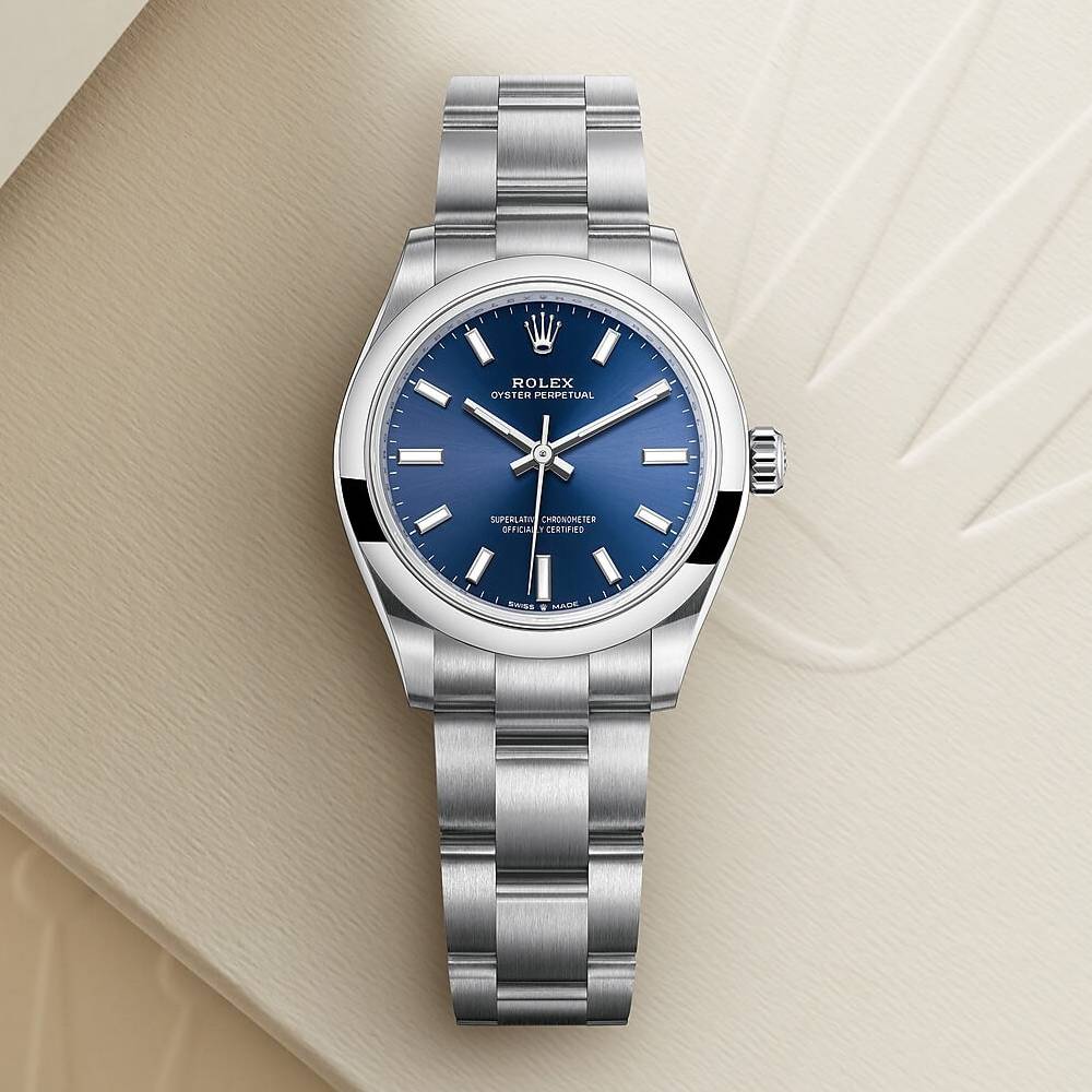 Rolex Oyster Perpetual 31mm - Ref: 277200-0003 - Bright Blue Stick Dial, Stainless Steel Oyster Bracelet Watch