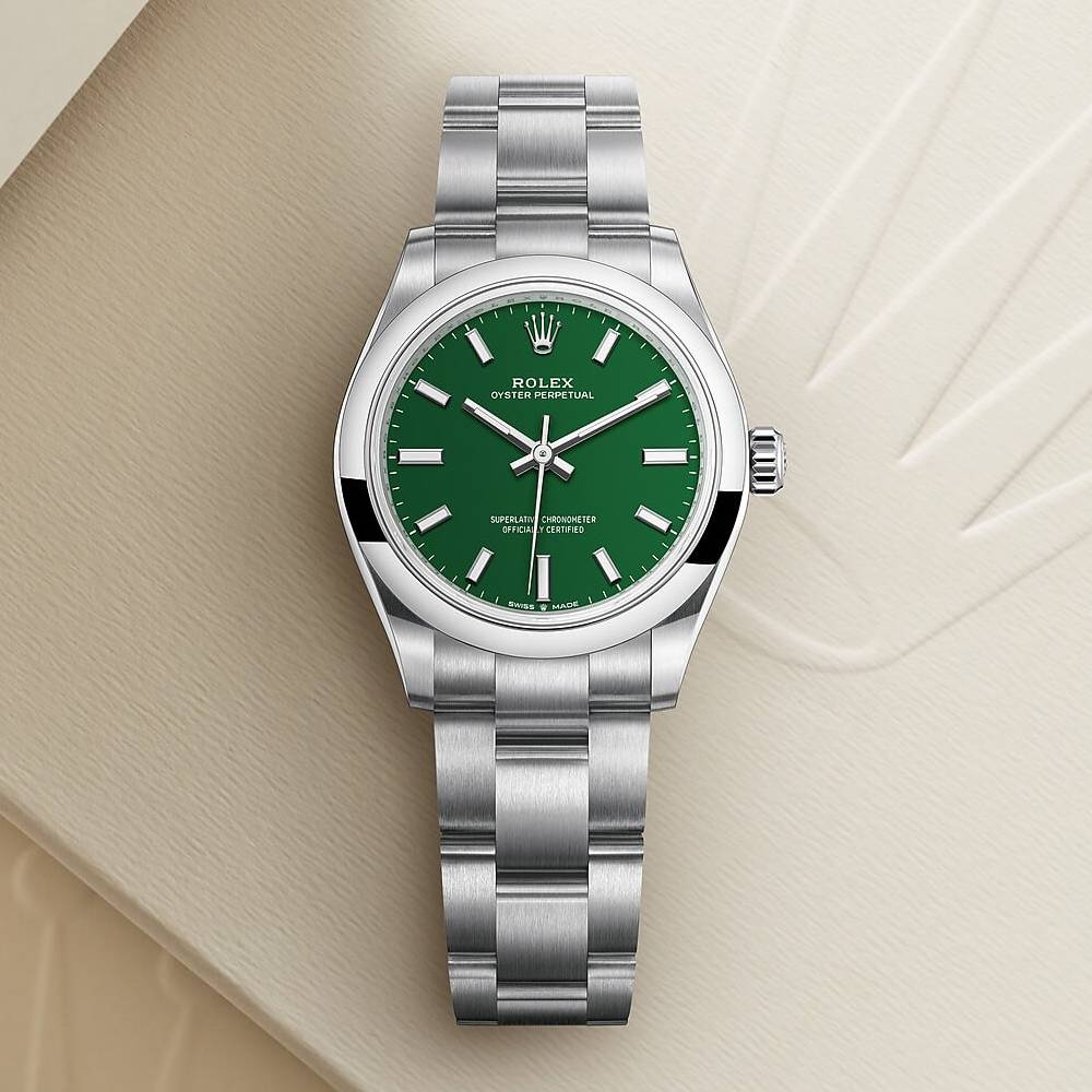 Rolex Oyster Perpetual 31mm - Ref: 277200-0006 - Green Stick Dial, Stainless Steel Oyster Bracelet Watch